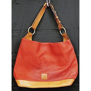 Dooney & Bourke Red Pebble Grain Shoulder Hand Bag Tote Purse Brown Leather Trim